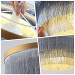 Gradated Fabric Drum Chandelier with LED Lighting, Contemporary Pendant for Dining and Living Spaces