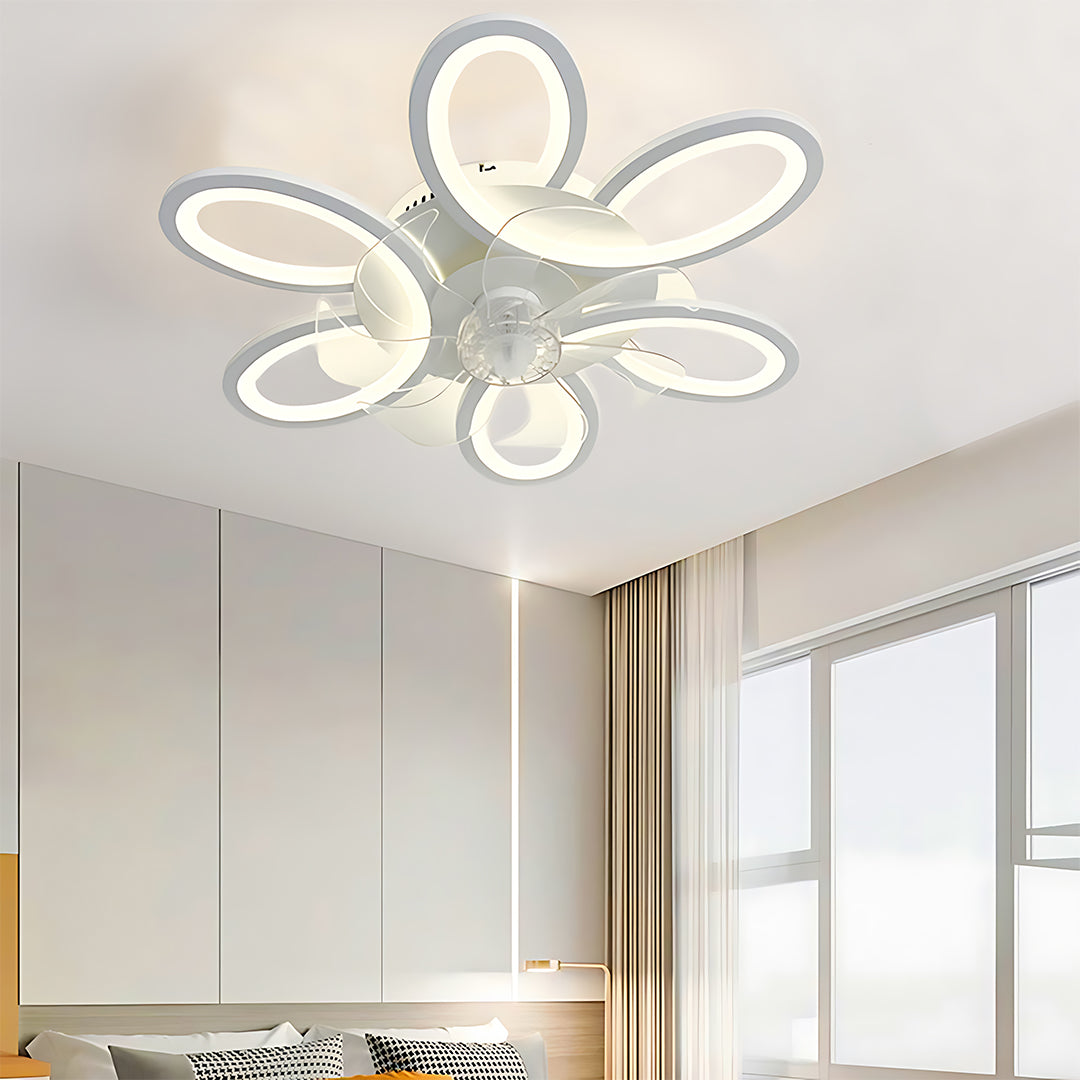 Modern White Ceiling Fan with Dimmable LED Light and Remote Control