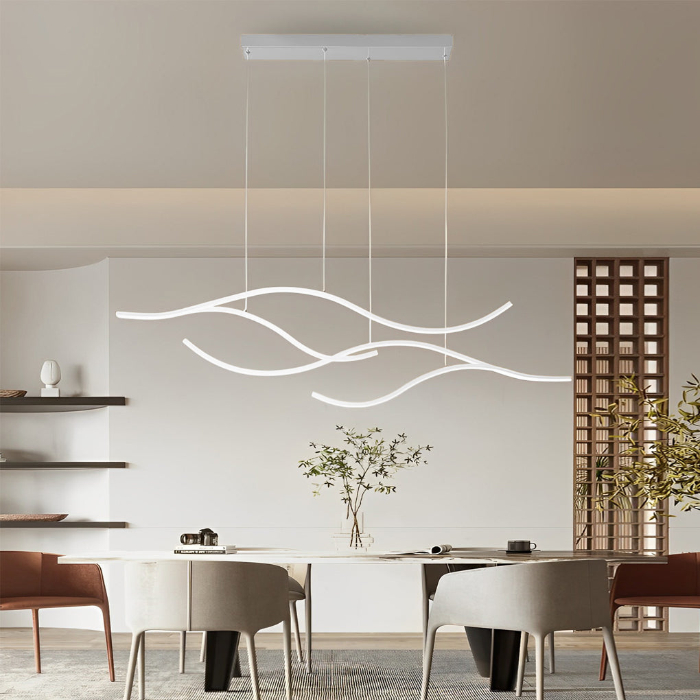 Wavy LED Pendant Light with Adjustable Height in Metallic Finishes