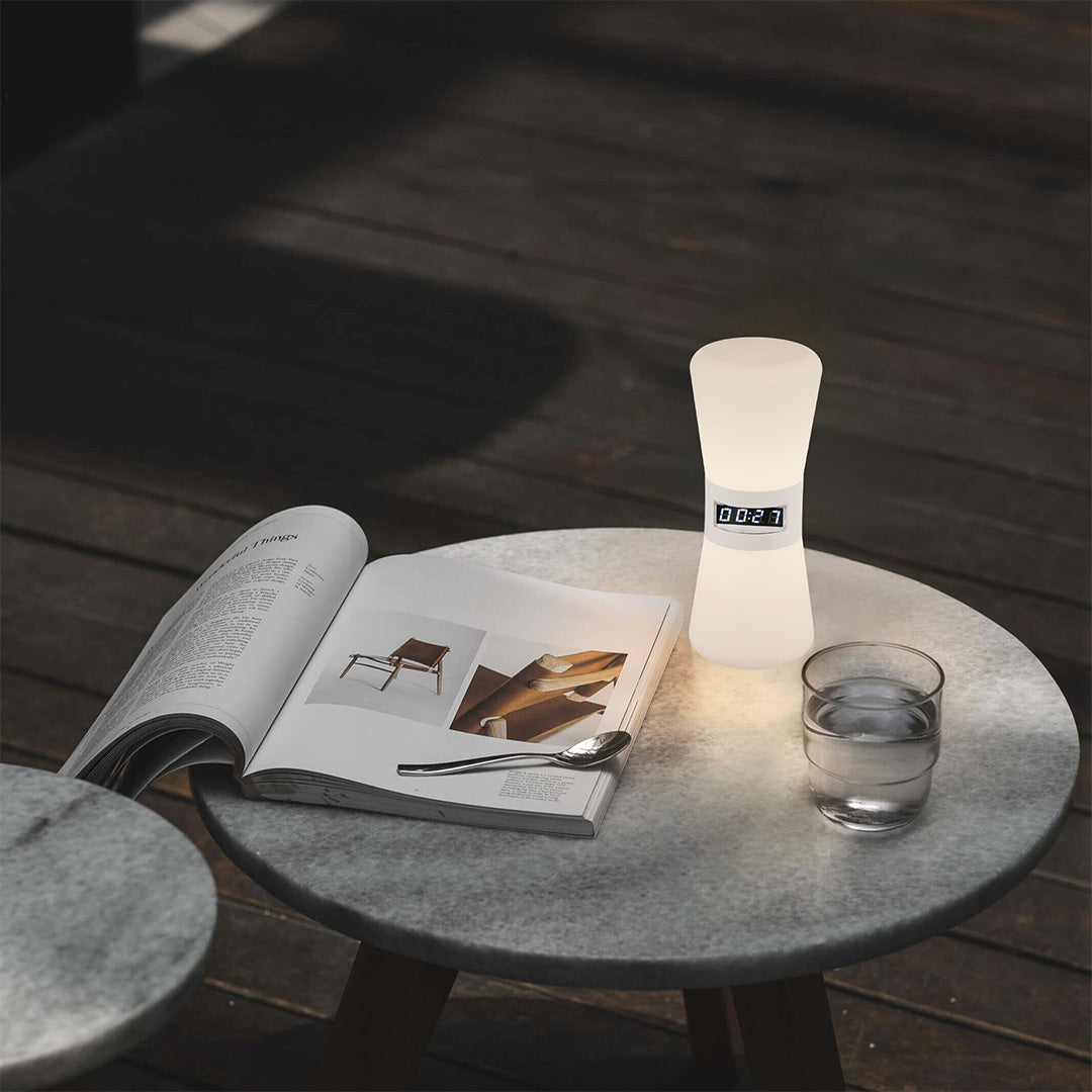 White Hourglass Table Lamp with Gravity Sensor and Warm LED Glow