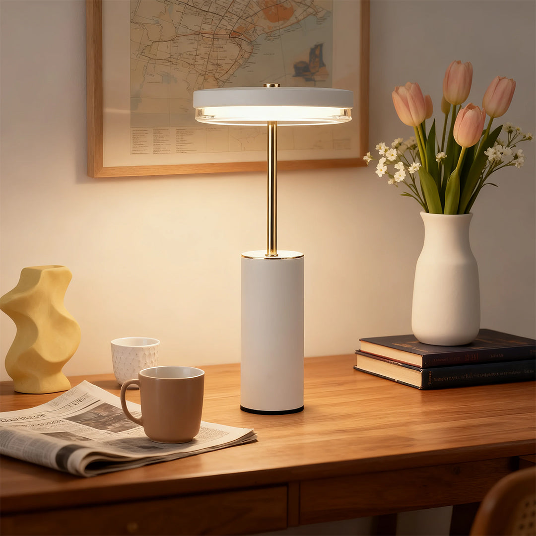 Cylinder Table Lamp with Dimmable LED, European Modern Accent Light for Living Room