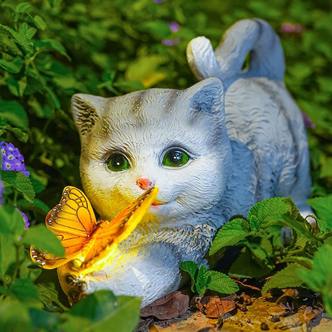 Handcrafted Resin Cat Solar Garden Lights with Warm LED Glow
