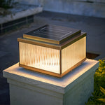 Copper Pillar Light with Ribbed Glass Shade, Modern Outdoor Post Light