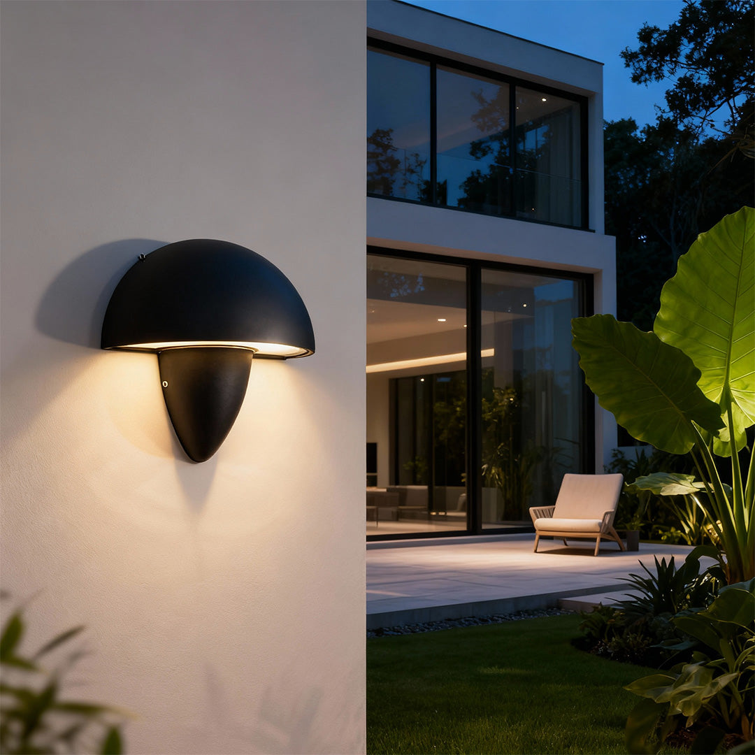 Mushroom Wall Sconce in Aluminum with Clear Glass Shade, IP65 Waterproof LED
