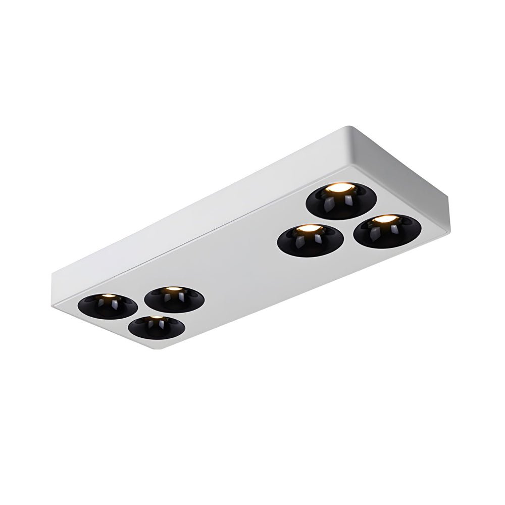 Modern Rectangular LED Flush Mount Ceiling Light, 6-Light Black and White