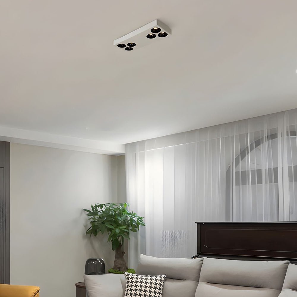 Modern Rectangular LED Flush Mount Ceiling Light, 6-Light Black and White