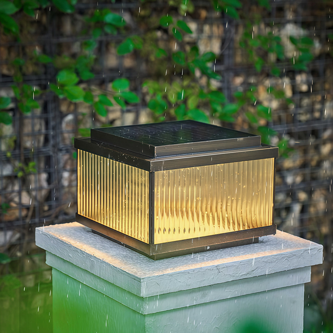 Copper Pillar Light with Ribbed Glass Shade, Modern Outdoor Post Light