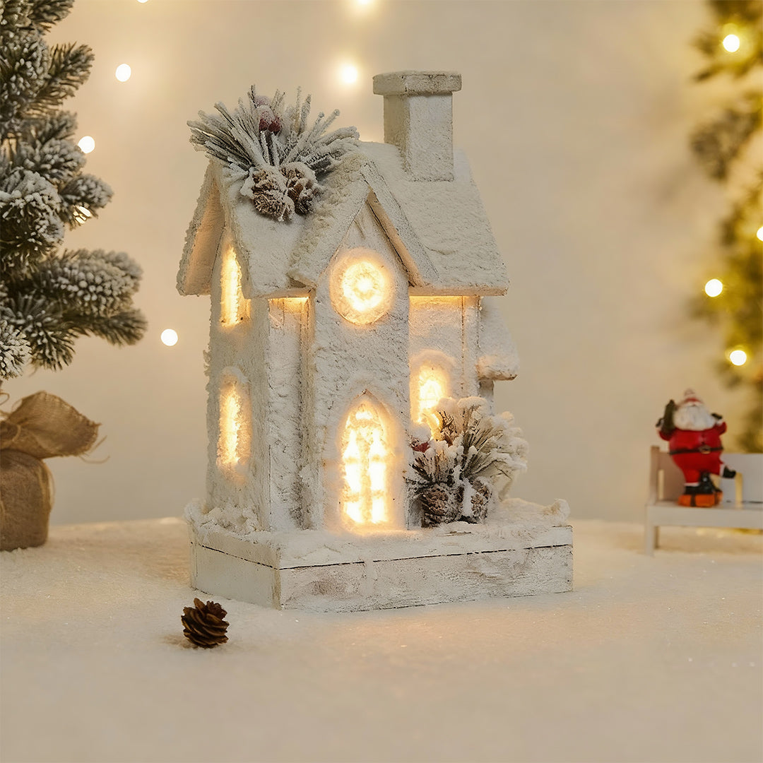 Nordic Wooden Christmas House Table Lamp with Warm LED Glow