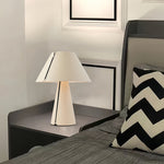 Pleated White Table Lamp with Leather Accent – Modern Bedside Lighting