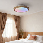 Modern Bladeless Ceiling Fan with Dimmable LED Light, Round Flush Mount in White or Wood Grain