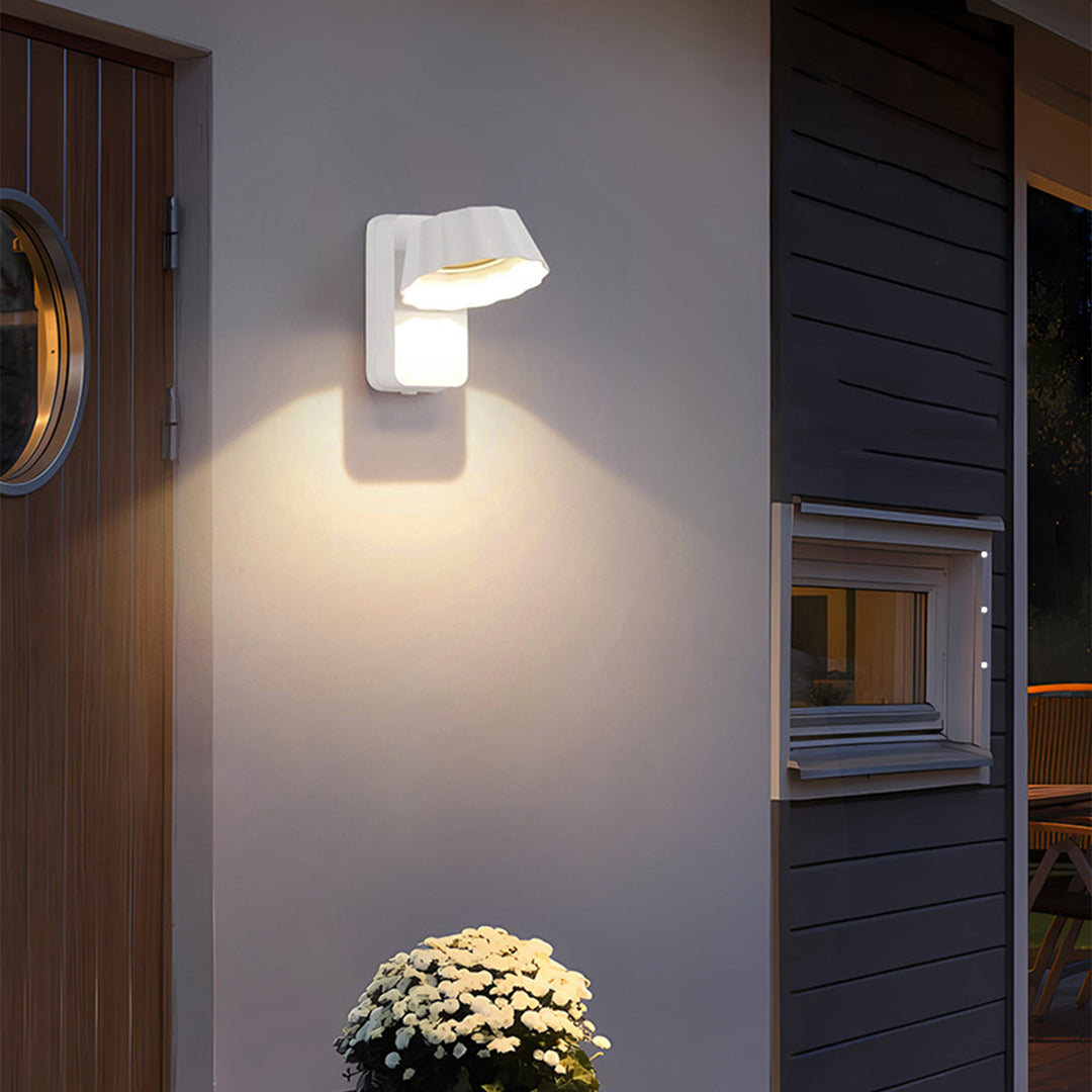 Modern Outdoor Wall Sconce with Adjustable 180° Head, IP65 Waterproof Aluminum