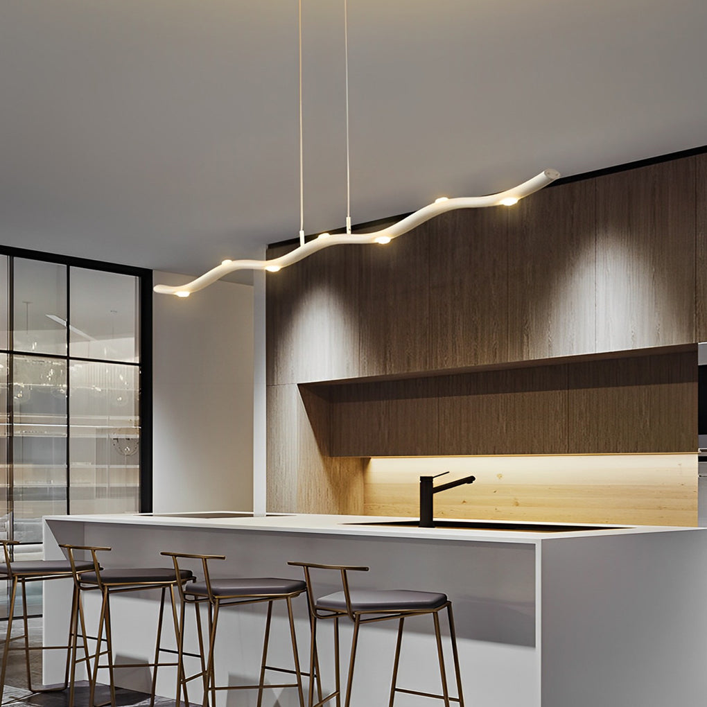 White Wave Linear LED Pendant Light for Modern Dining Rooms