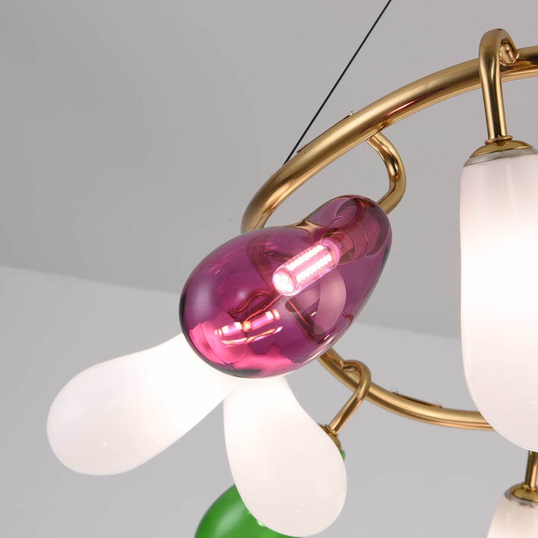 Artisan Colored Glass Chandelier with Brass Frame for Modern Interiors