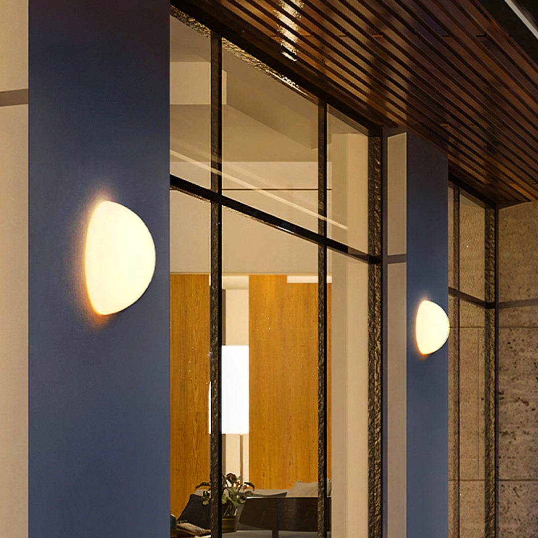 Semi-Sphere Outdoor Wall Sconce in White Metal and Clear Glass