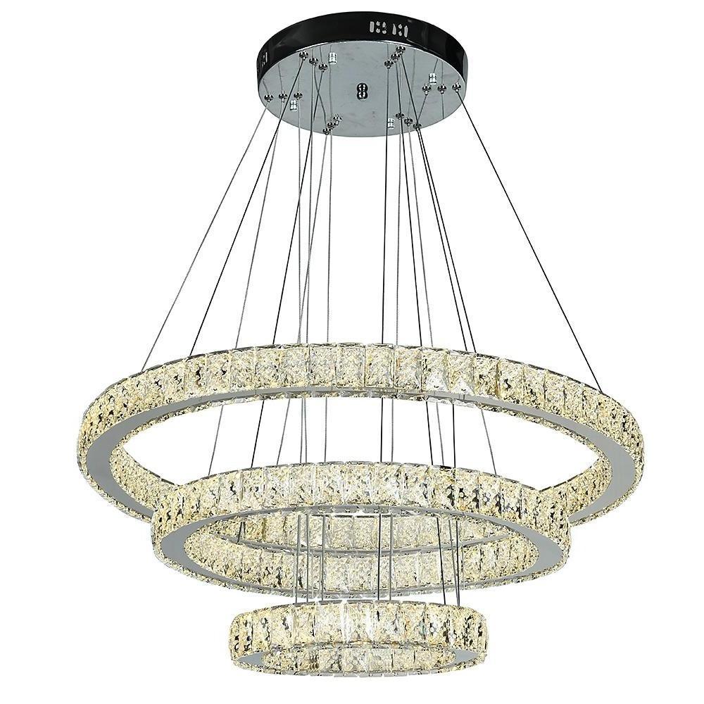 Modern 3 Tiers Circles Suspended Chandelier With Crystal Accents