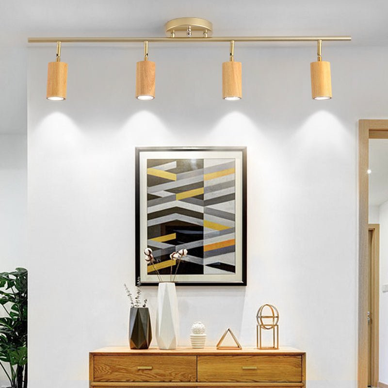 Walnut Wood LED Track Ceiling Light with Rotating Spotlights