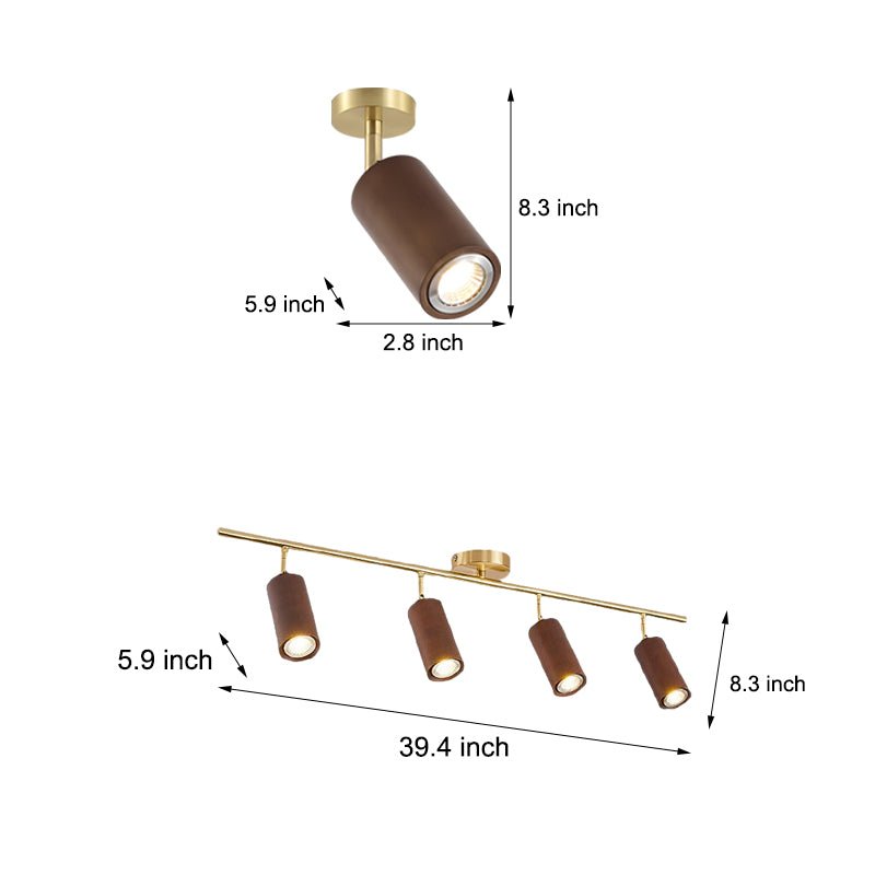 Walnut Wood LED Track Ceiling Light with Rotating Spotlights
