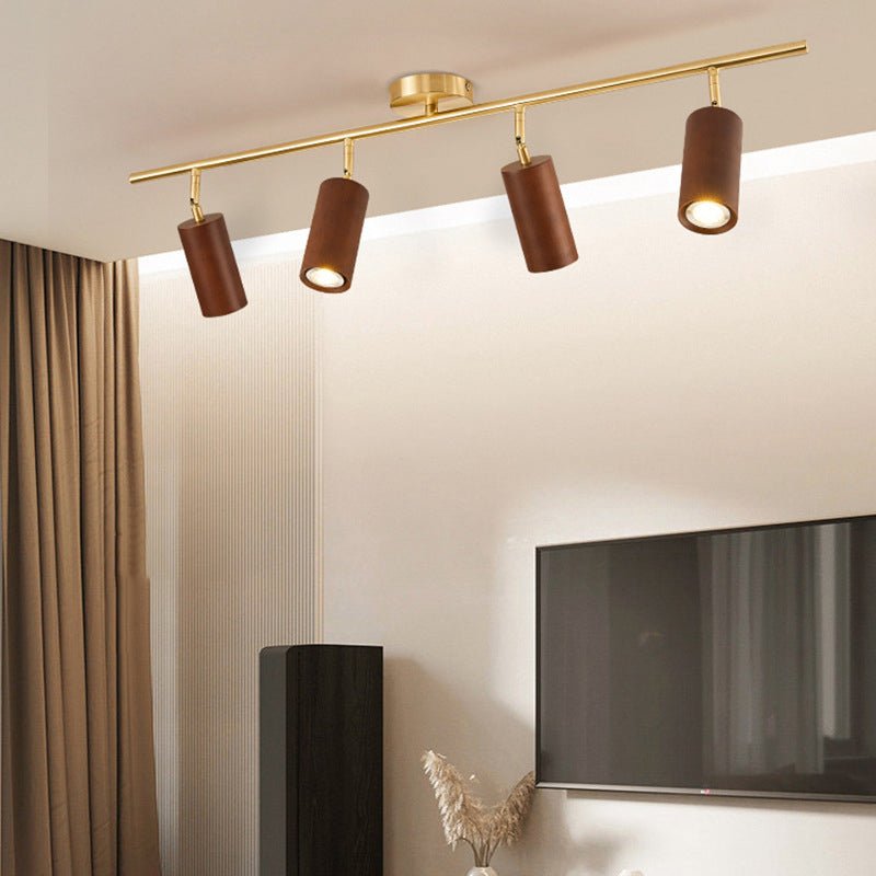 Walnut Wood LED Track Ceiling Light with Rotating Spotlights