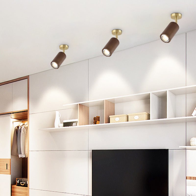 Walnut Wood LED Track Ceiling Light with Rotating Spotlights
