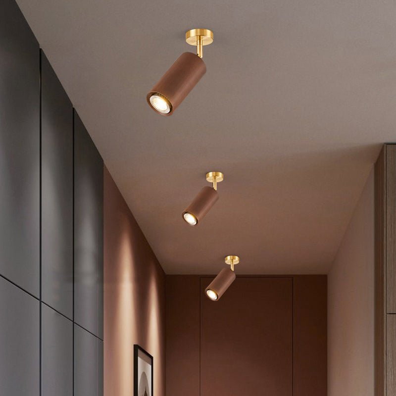 Walnut Wood LED Track Ceiling Light with Rotating Spotlights