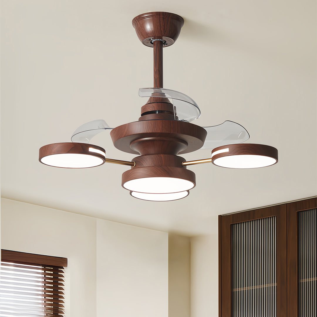 French Vintage Iron Ceiling Fan with Four Lights, 3-Blade LED Fan Lamp