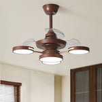 French Vintage Iron Ceiling Fan with Four Lights, 3-Blade LED Fan Lamp