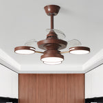 French Vintage Iron Ceiling Fan with Four Lights, 3-Blade LED Fan Lamp