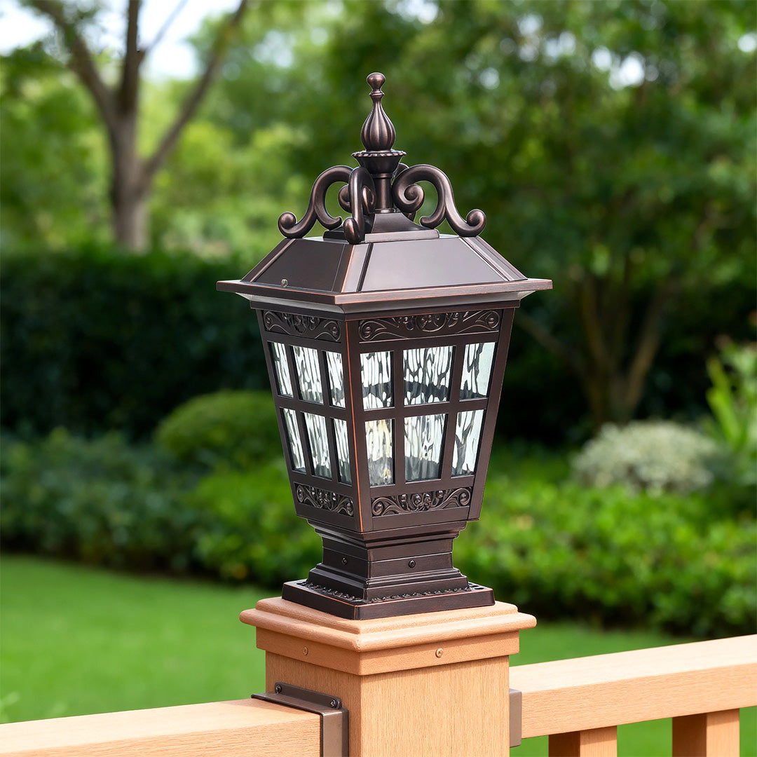Pillar Garden Light in Chestnut Aluminum with Clear Glass Shade