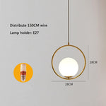 Opal Glass Ball Suspended With Circle Metal Gathering Pendant Light