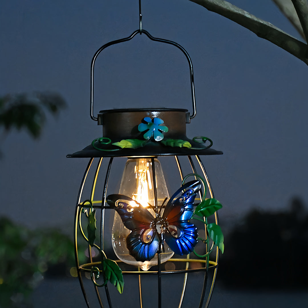 Artisan Iron Solar Butterfly Lantern for Garden & Patio