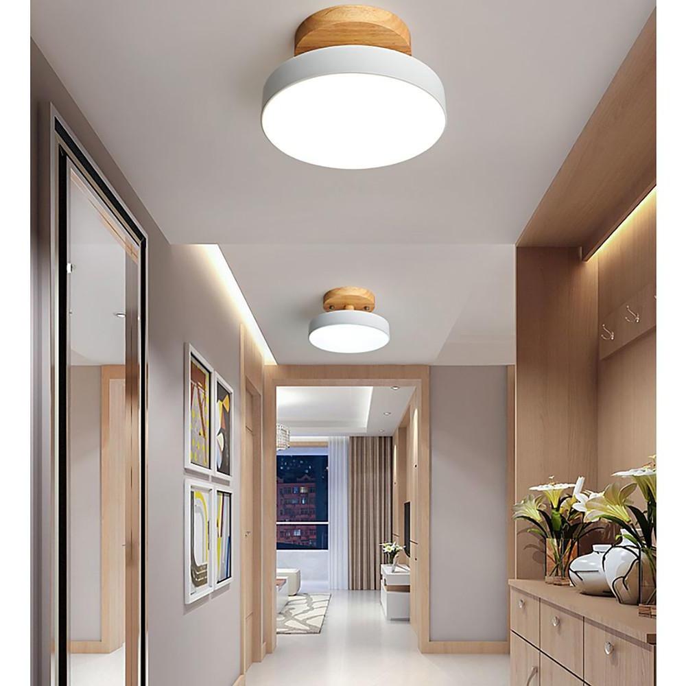 Halo Drum Flush Mount Ceiling Light in Wood and Metal