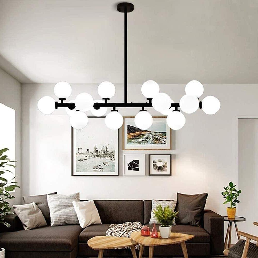 Modern Gold Kitchen Island Light 16 Light Linear Iron Global Glass Ceiling Lights Fixture 48W 110V Hardwired Indoor