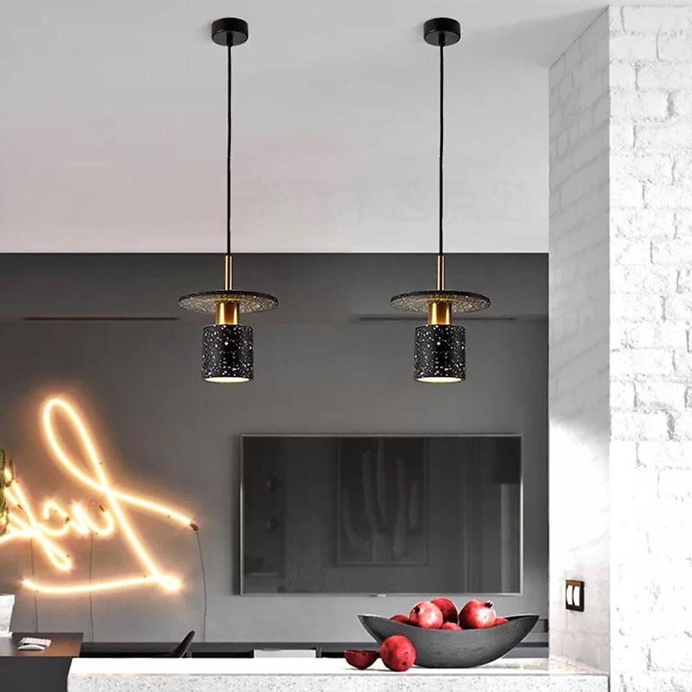 Terrazzo Inspired Cement Cylinder Led Pendant Lights Modern Island Lighting