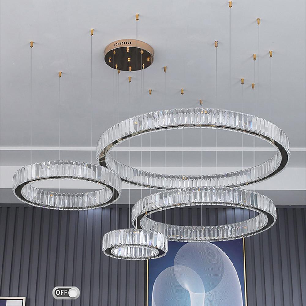 Aurelia Four-Ring Crystal Chandelier in Gold for Grand Foyers
