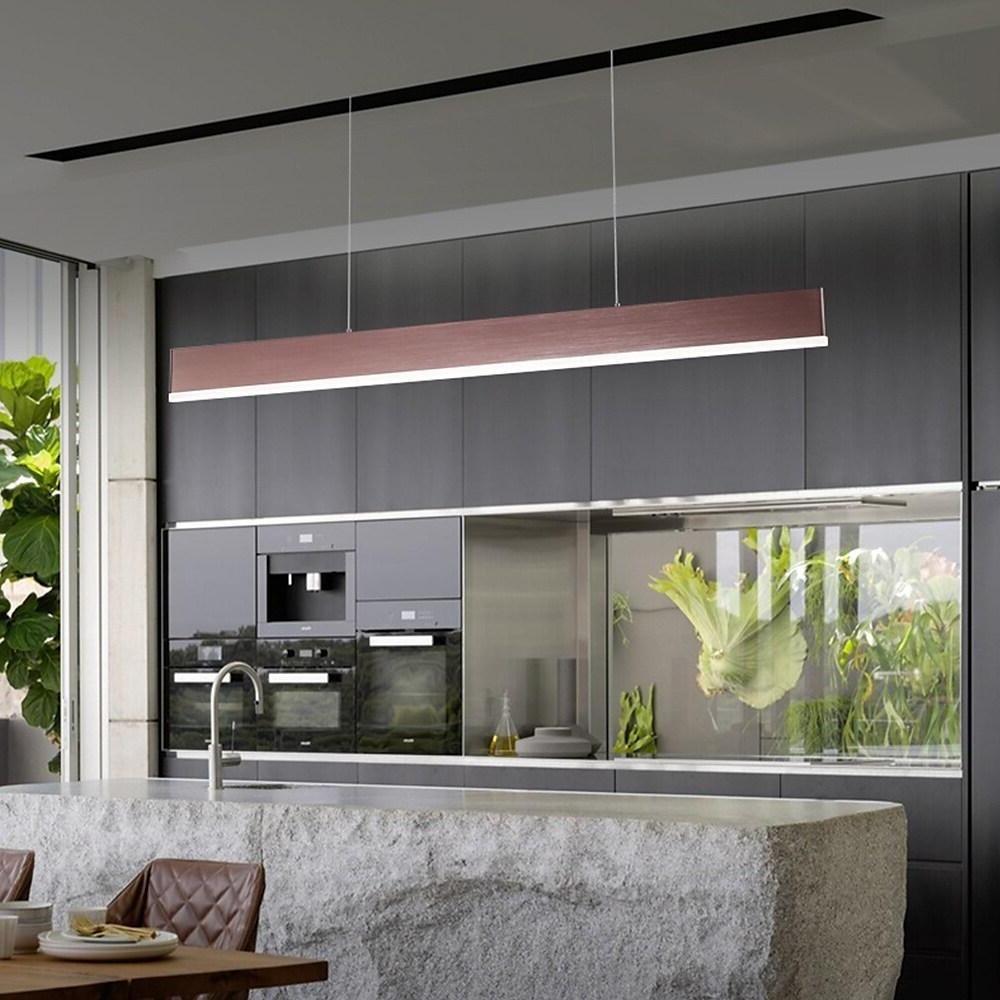 Modern Rectangular LED Pendant Light in Aluminum for Kitchen Island and Dining Room