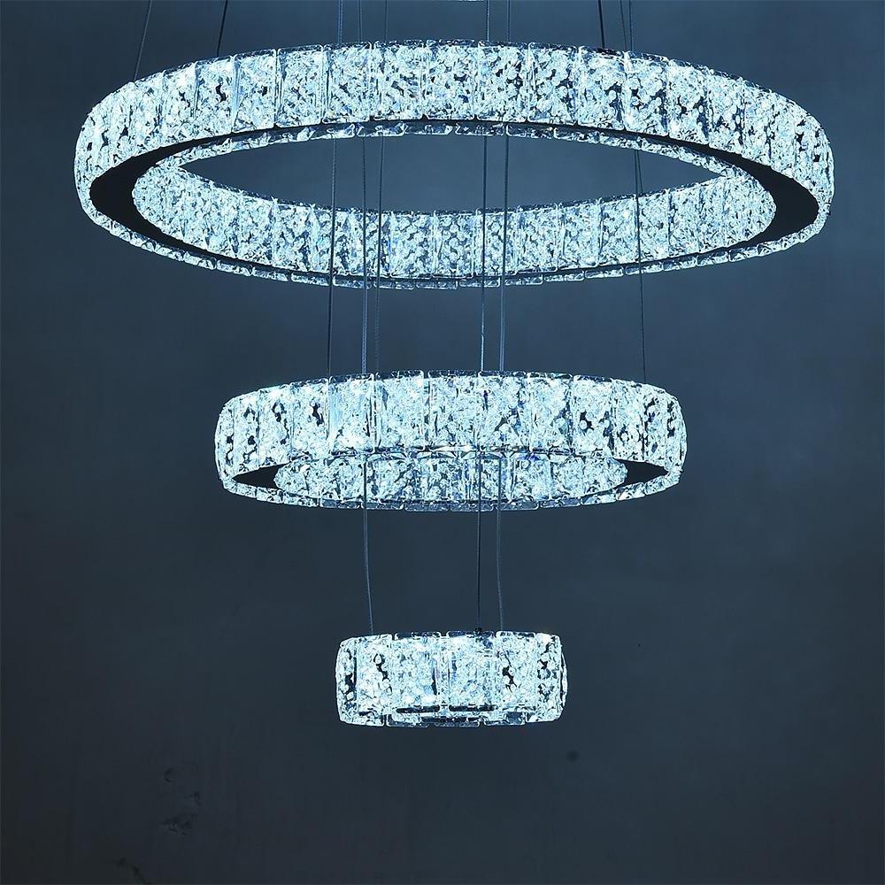 Modern 3 Tiers Circles Suspended Chandelier With Crystal Accents