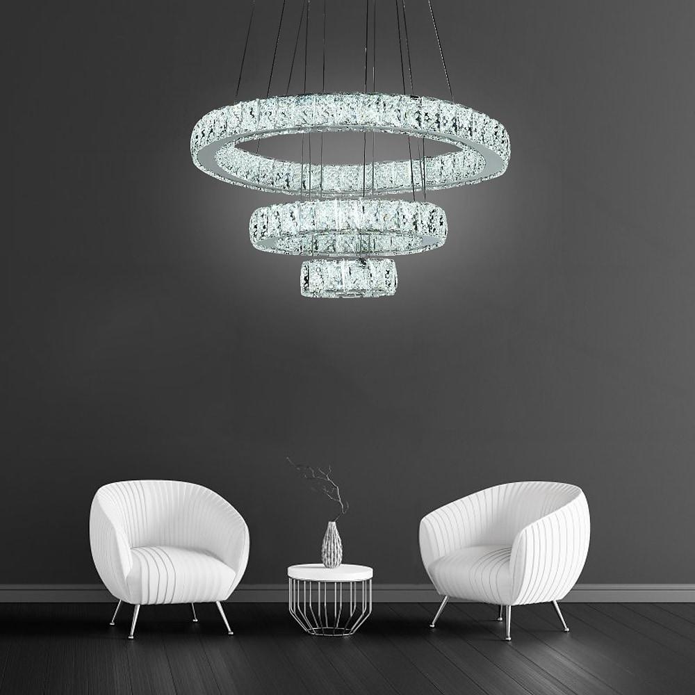 Modern 3 Tiers Circles Suspended Chandelier With Crystal Accents