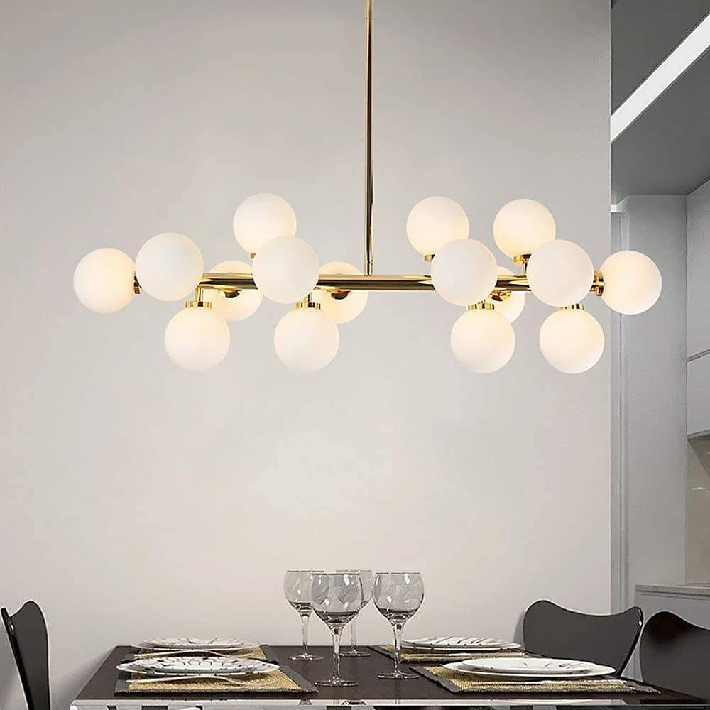 Modern Gold Kitchen Island Light 16 Light Linear Iron Global Glass Ceiling Lights Fixture 48W 110V Hardwired Indoor