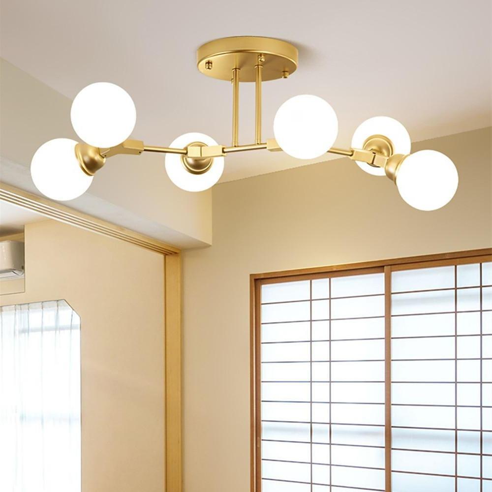 Linear Sputnik Semi Flush Mount Light With 6 White Opal Glass Shades 31 Dia
