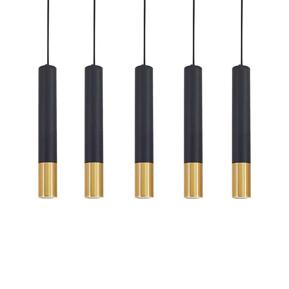 Elongated Cylinder Black And Gold Metal Shade Led Modern Pendant Light Island Hanging Lights