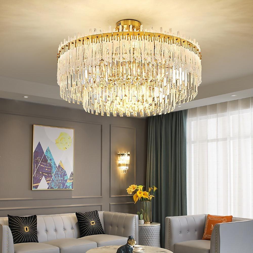 Nordic Style Round Gold Crystal Chandelier 16 Cord Gold Neutral Light