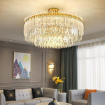 Nordic Style Round Gold Crystal Chandelier 16 Cord Gold Neutral Light