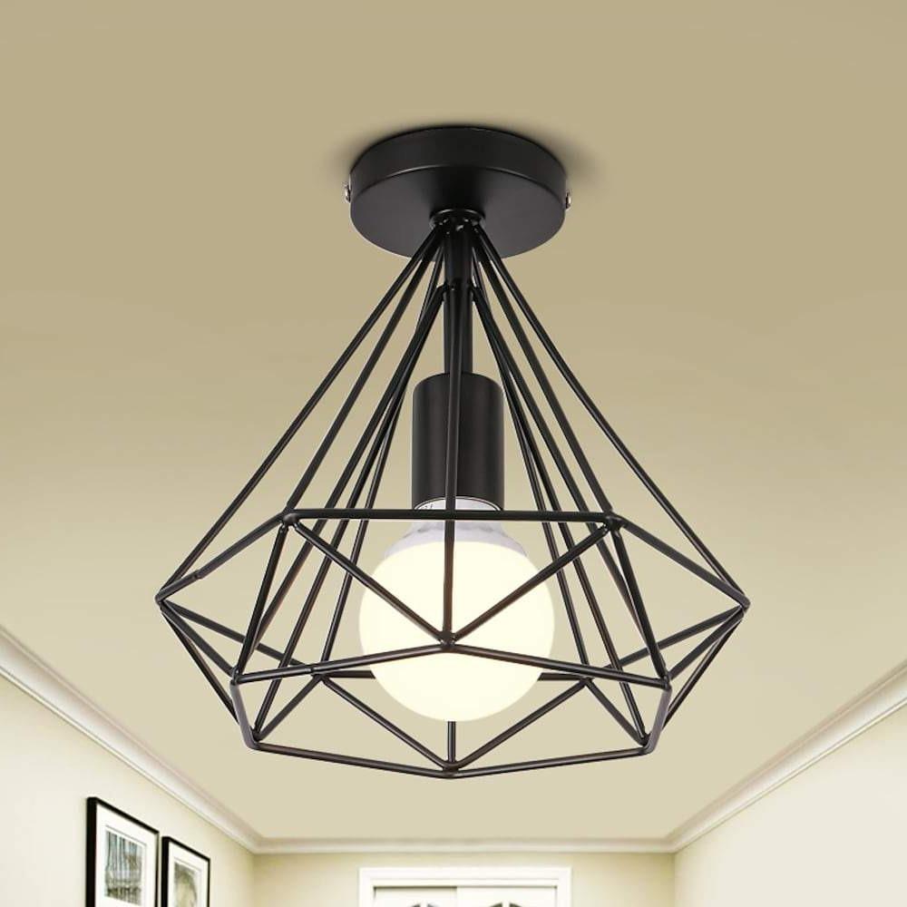 1 Light Mini Metal Geometric Caged Led Retro Flush Mount Lighting Ceiling Lights