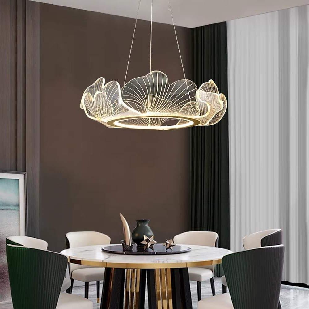 Sea Inspired Elegant Wave Round Acrylic Chandelier With Gold Finish 33Inch Wide Led Ceiling Light