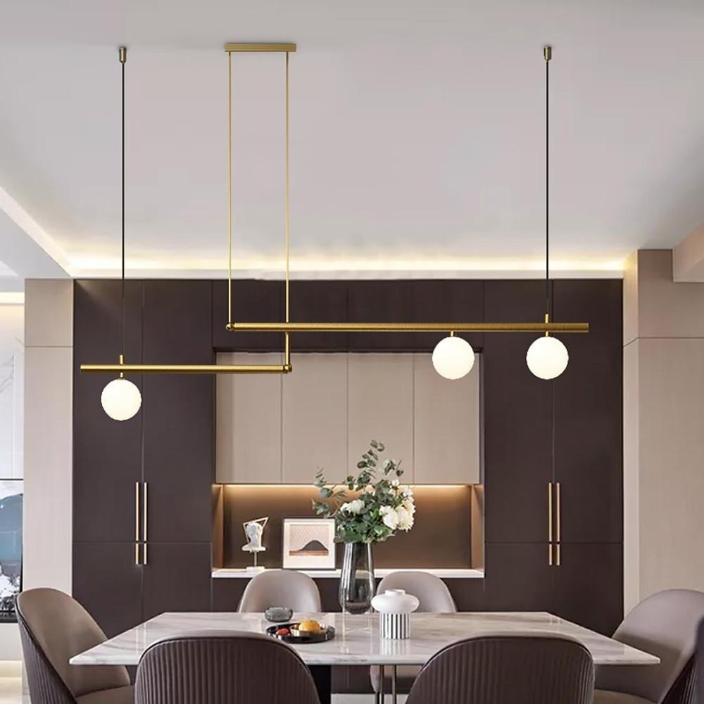 Minimalist Modern Linear Globe Pendant Lighting Copper Glass Kitchen Dining Room Light