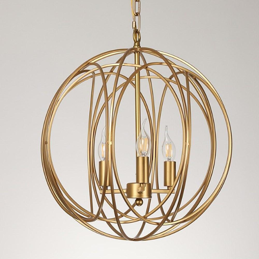 3 Light Led Brass Globe Cage Candlestick Orb Chandelier