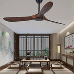 Retro Solid Wood Ceiling Fan with Dimmable LED Light and Remote Control