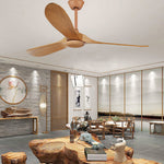 Retro Solid Wood Ceiling Fan with Dimmable LED Light and Remote Control