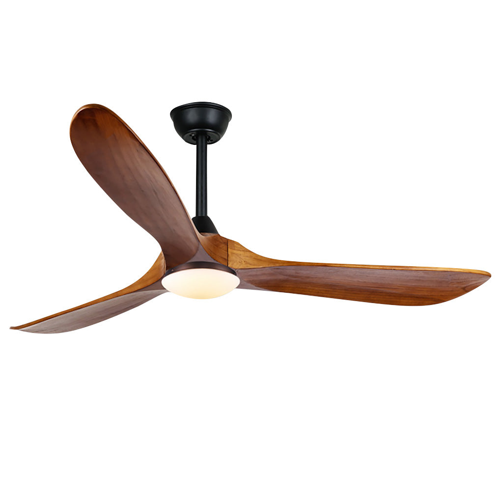 Retro Solid Wood Ceiling Fan with Dimmable LED Light and Remote Control