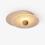 Radiant Disc Ceiling Light in Travertine and Textured Glass